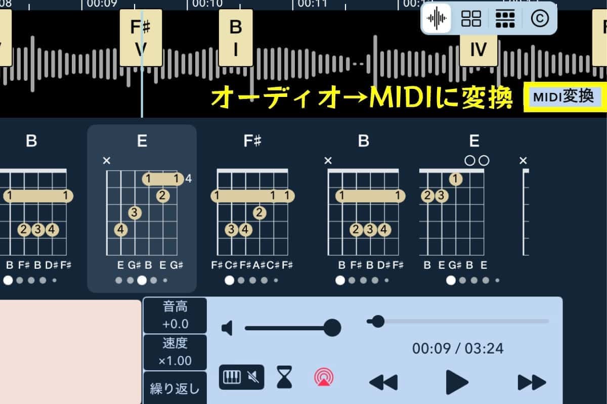 オーディオ→MIDIに変換